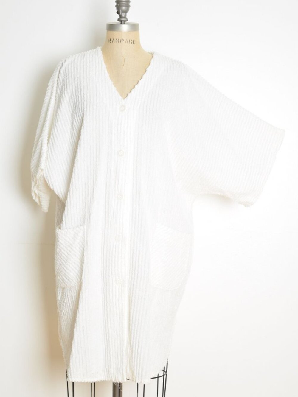 vintage Herbcraft robe white chenille bed jacket beach coverup caftan L XL
